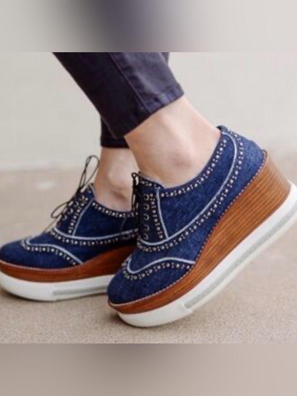 Miu Miu Navy Denim and Brown Platform Brogues
